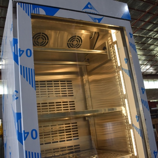 Direto da fábrica uma única porta de aço inoxidável 304 seca e envelhecida carne de exibição de gabinete 