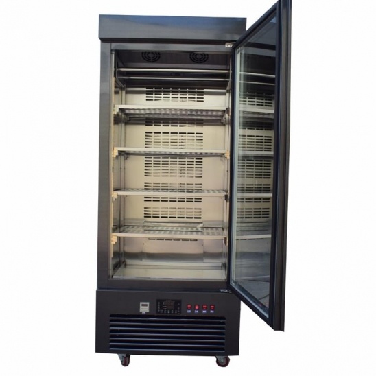 China novo single porta de vidro de bloco seco e envelhecido carne de exibição de gabinete 
