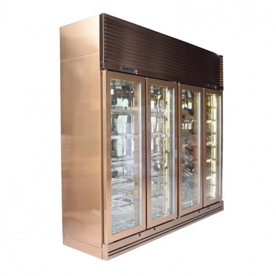 Personalizado duplo de temperatura de duplo propósito rosa de ouro, quatro portas exposição de vidro do freezer 