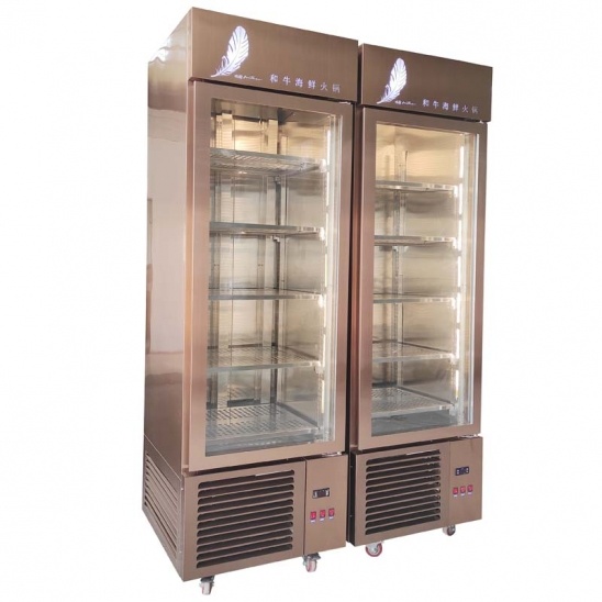 freezer com visor de carne e frutos do mar em ouro rosa de porta única personalizado 