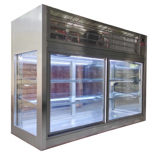freezer de exibição de hot pot picante de vidro de quatro lados de mesa personalizada 