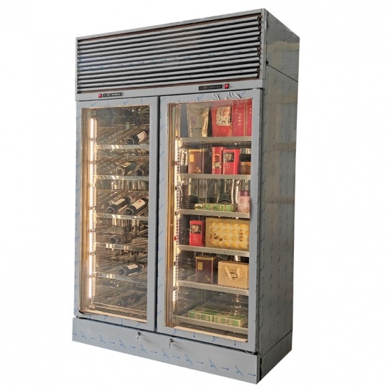 vinho tinto de duas portas de vidro e refrigerador com visor de chá personalizado com temperatura dupla 