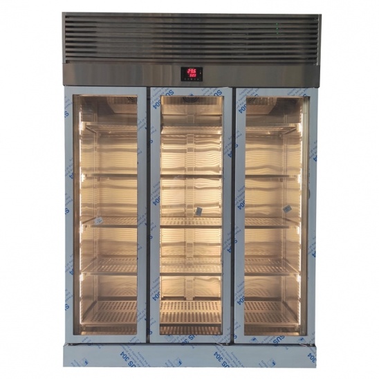 personalizado 304 vitrinas de aço inoxidável com três portas de vidro 