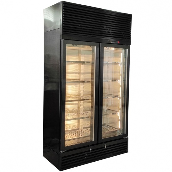 freezer de exposição de carne bovina de baixa temperatura de aço inoxidável preto com porta de vidro 