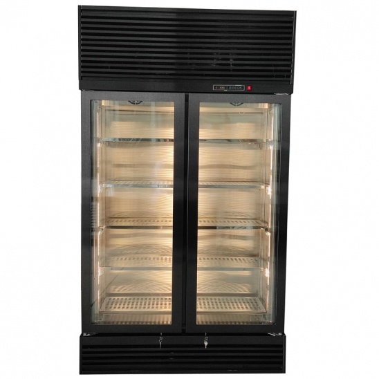 freezer de exposição de carne bovina de baixa temperatura de aço inoxidável preto com porta de vidro 