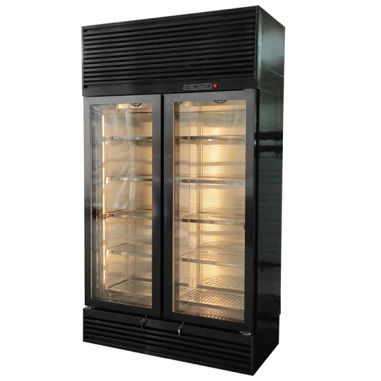 freezer de exposição de carne bovina de baixa temperatura de aço inoxidável preto com porta de vidro 