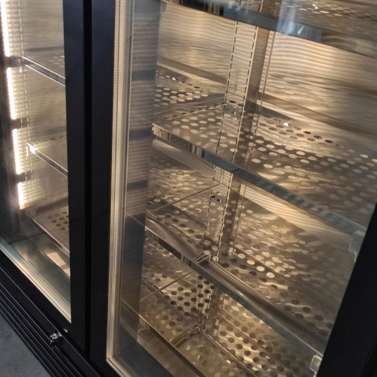 freezer de exposição de carne bovina de baixa temperatura de aço inoxidável preto com porta de vidro 