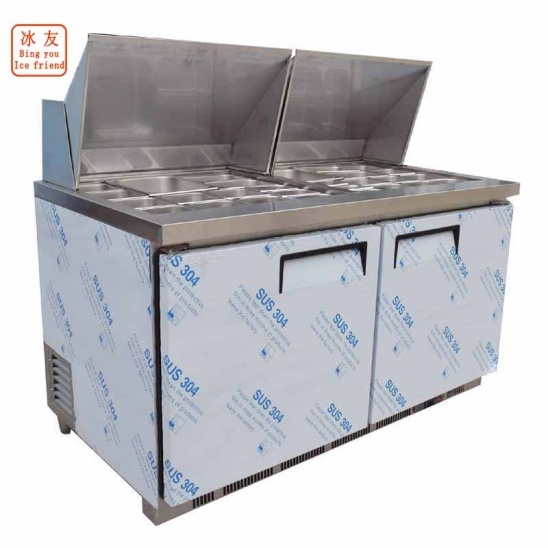 personalizado horizontal 304 Congelador expositor em aço inoxidável refrigerado a ar com tampa de aço inoxidável 
