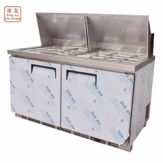 personalizado horizontal 304 Congelador expositor em aço inoxidável refrigerado a ar com tampa de aço inoxidável 