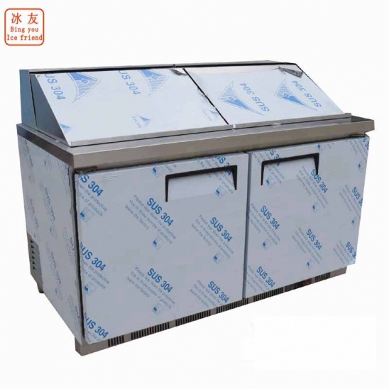 personalizado horizontal 304 Congelador expositor em aço inoxidável refrigerado a ar com tampa de aço inoxidável 