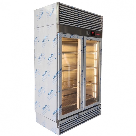 fornecimento personalizável vitrine de carne seca de vidro com porta dupla 